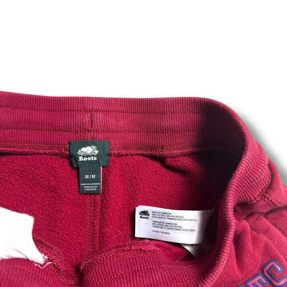 Roots Organic Cotton Sweatpants Sz Medium Fleece Lined Drawstring Logo Joggers - Picture 3 of 7